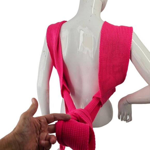 Strappy Knit Tie Up Crop Top Womens OS Versatile Wrap Crop Sweater Vest Pink - Picture 5 of 11